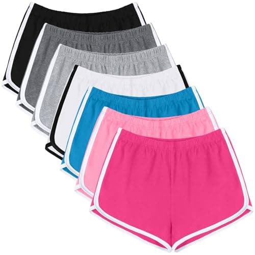 URATOT 7 Pack Cotton Shorts for Women: Athletic Gym and Yoga Shorts with Dolphin Booty Design