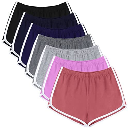 URATOT 7 Pack Cotton Shorts for Women: Athletic Gym and Yoga Shorts with Dolphin Booty Design