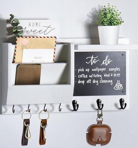 Wall Mount Key Holder Organizer - Decorative Hanging Rack with Hooks for Home Entry Living Room Storage