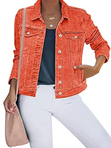 Luvamia Women's Stretch Fitted Long Sleeves Denim Jean Jacket for Casual Wear
| Luvamia Women's Basic Button Down Stret