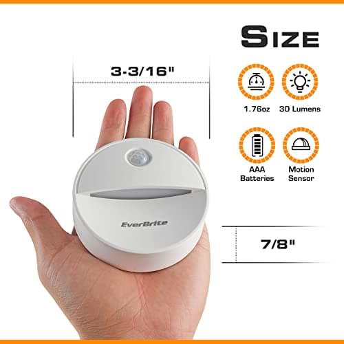 EverBrite LED Motion Sensor Night Light - Cool White, Kitchen & Bathroom, Automated On & Off, 6-Pack with 18 AAA Batteri