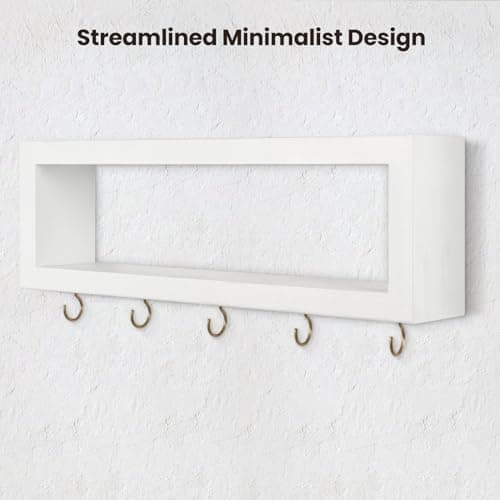 Decorative Wall Shelf with Hooks for Entryway Holds Sunglasses and Leashes (White)
| Paulownia Wood Wall Organizer Shel