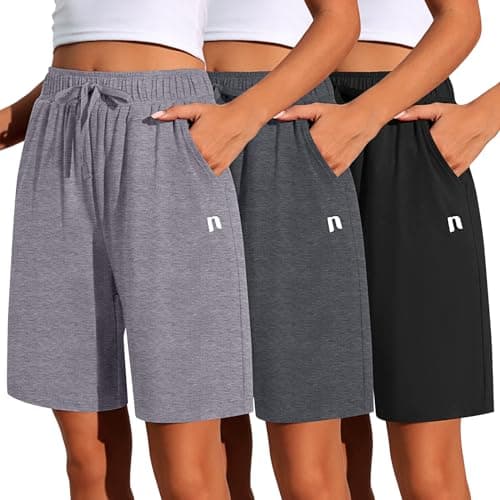Neer 3 Pack Women's Quick Dry Drawstring High Waisted Bermuda Shorts with Pockets for Sports