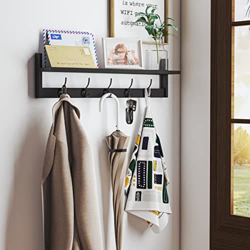 BAMEOS Black Wall-Mounted Shelf with Hooks for Bathroom and Living Room
| BAMEOS 28.9 Inch Black Entryway Hanging Shelf