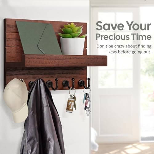 Brown Easy Installation Modern Mail Holder Wall Mount Key Shelf for Hallway Living Room House Decoration