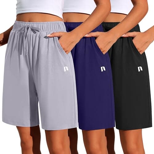 Neer 3 Pack Women's Quick Dry Drawstring High Waisted Bermuda Shorts with Pockets for Sports