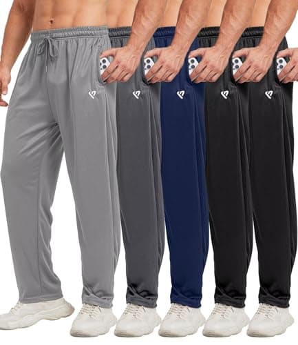 Lomsoe 5 Pack Men's Sweatpants Open Bottom Joggers with Zip Pockets for Men Lively Loose Fit Mesh Athletic Pants for Run