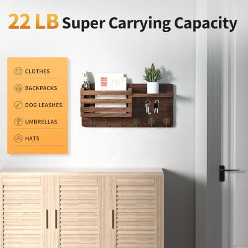 Wall Mount Mail Holder with 10 Key Hooks for Farmhouse Decor
| Modern Key Rack with Floating Shelf for Hallway Storage