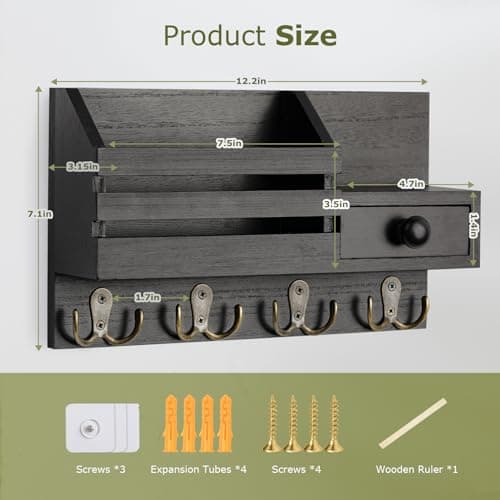 Black Wooden Adhesive Mail and Key Organizer with Drawer for Wall Mount
| Wall Mount Wooden Adhesive Key Holder with Dr