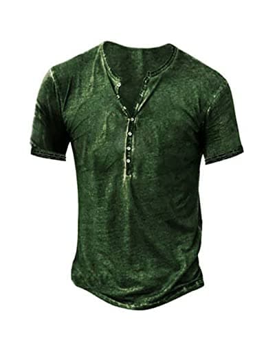 Beautyshow Mens Distressed Henley Shirts Casual Button Down for Men Retro Short Sleeve Tee Shirts