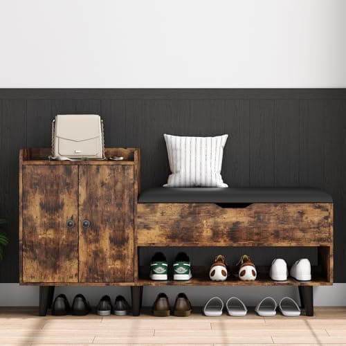 50" Entryway Shoe Bench with Hidden Storage | Storage Bench with Shelf and Cabinet for Bedroom, Living Room, and Hallway