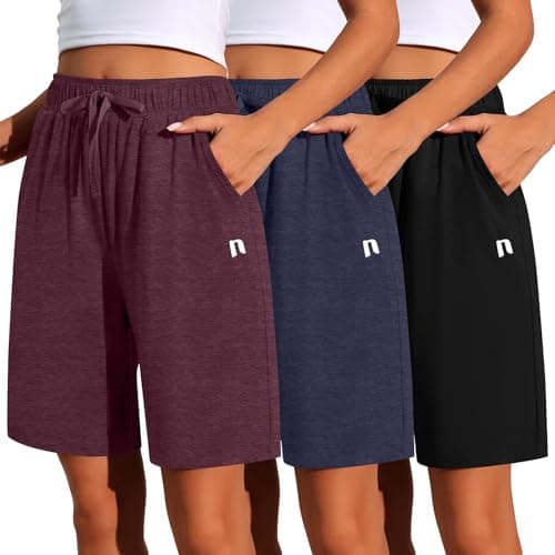 Neer 3 Pack Women's Quick Dry Drawstring High Waisted Bermuda Shorts with Pockets for Sports