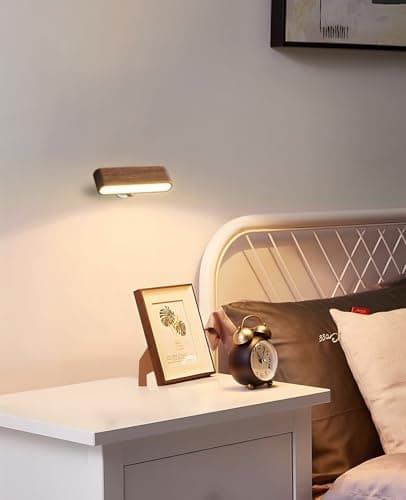 Magnetic 360° Rotatable Wood LED Wall Sconce for Hall Bedside and Living Room Black Walnut Battery Powered Adjustable B