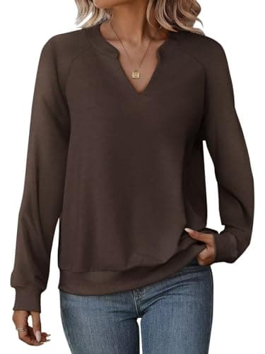 EADINVE Women Casual Long Sleeve V Neck Sweatshirts Cute Loose Fit Lightweight Pullover Tops for Comfortable Everyday We