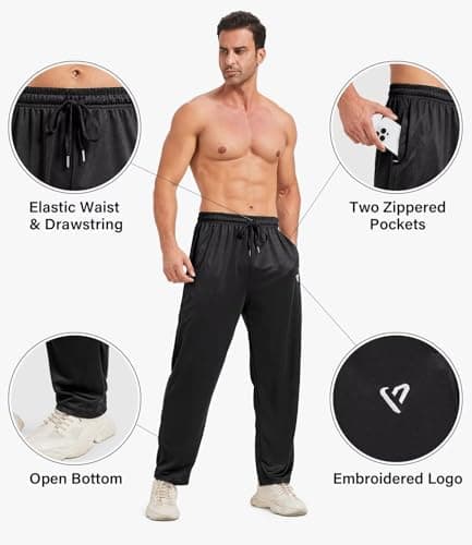 Lomsoe 5 Pack Men's Sweatpants Open Bottom Joggers with Zip Pockets for Men Lively Loose Fit Mesh Athletic Pants for Run