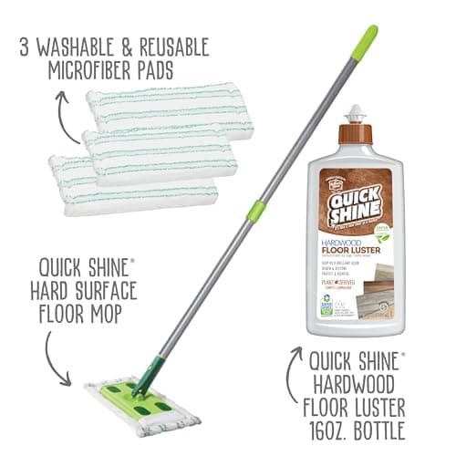 Quick Shine Hardwood Floor Clean + Polish Mop Kit for Safer Home Use | Use Wet + Dry | pH Neutral Formula