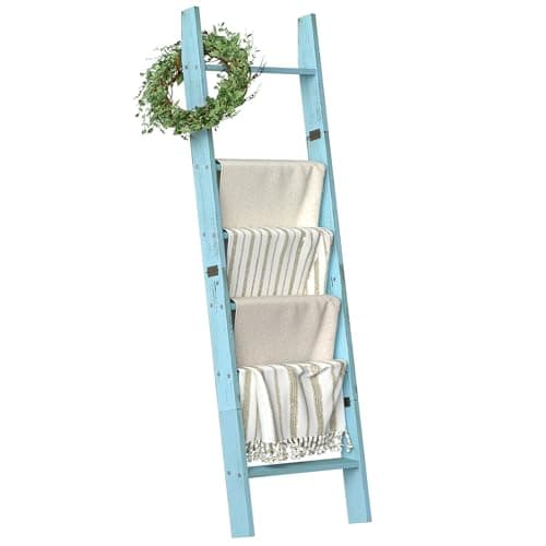 Honest Blanket 5-Tier Blanket Holder for The Living Room, White, Farmhouse Decor, Wall-Leaning Ladder Shelves  
Honest B