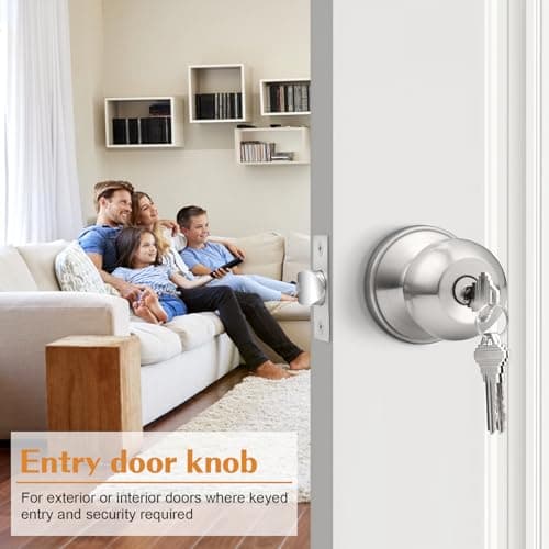 Probrico Brushed Nickel 10 Pack Keyed Alike Entry Knobs with Keys for Single Cylinder Door Lock, Ideal for Home Use