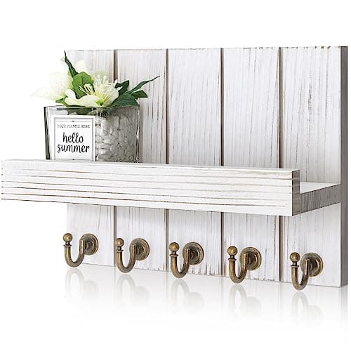 Rustic Key Holder with Shelf for Farmhouse Decor - Living Room Organizing Hook (Retro Brown, |54" D x 10" W x 7.28" H)