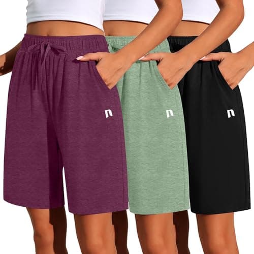 Neer 3 Pack Women's Quick Dry Drawstring High Waisted Bermuda Shorts with Pockets for Sports