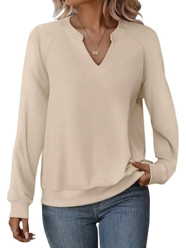EADINVE Women Casual Long Sleeve V Neck Sweatshirts Cute Loose Fit Lightweight Pullover Tops for Comfortable Everyday We