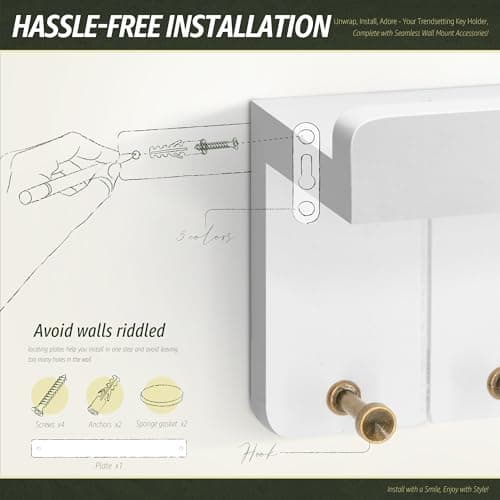Rebee Vision Modern White Small Key Holder Wall Mount - Aesthetic Apartment Essentials for Farmhouse Living Room - Ideal