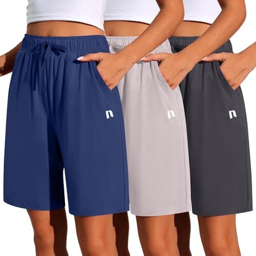 Neer 3 Pack Women's Quick Dry Drawstring High Waisted Bermuda Shorts with Pockets for Sports