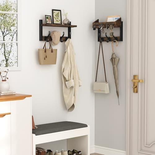 Rustic Brown 29" 4 in 1 Coat and Key Hanger Coat Rack with 11 Metal Hooks for Entryway and Living Room  
Rustic Brown 29