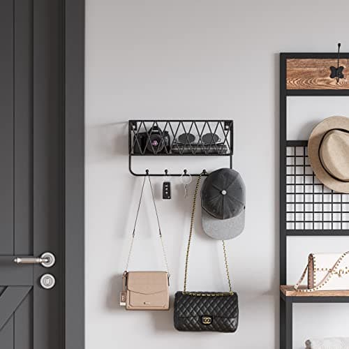 OROPY Entryway Mail Holder for Key Hooks
| Wall Mounted Matte Black Metal Wire Mesh Storage Basket
| Easy to Organize L