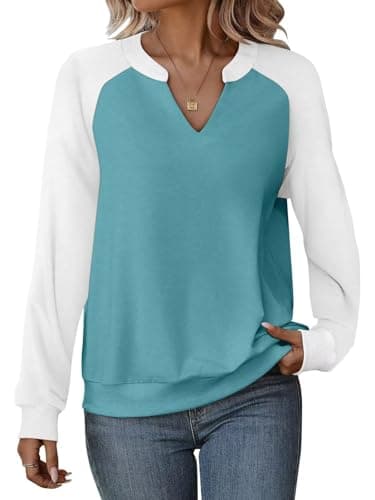 EADINVE Women Casual Long Sleeve V Neck Sweatshirts Cute Loose Fit Lightweight Pullover Tops for Comfortable Everyday We