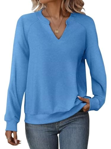 EADINVE Women Casual Long Sleeve V Neck Sweatshirts Cute Loose Fit Lightweight Pullover Tops for Comfortable Everyday We
