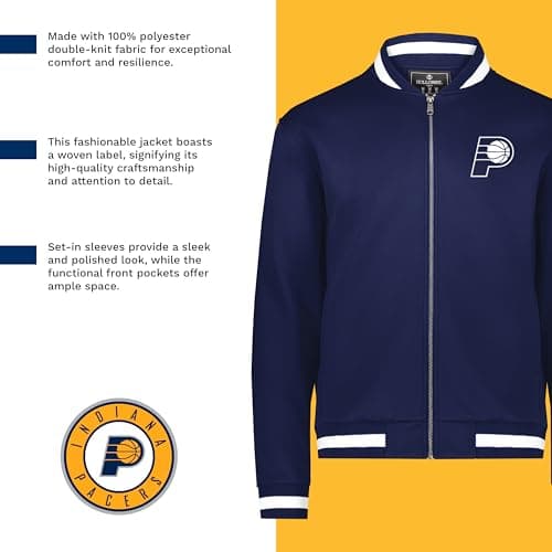 Holloway Men's NBA Indiana Pacers Full Zip Lightweight Basketball Apparel - Sports Jacket for Athletes, Gym and Game Day