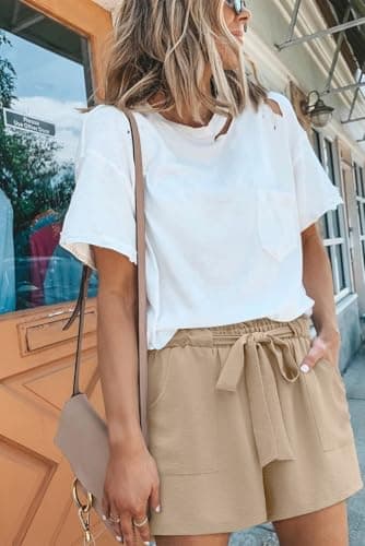 KISSMODA Women's Summer Shorts with Pockets Lightweight High-Waisted Adjustable Tie Knot Loose Casual Short
| KISSMODA