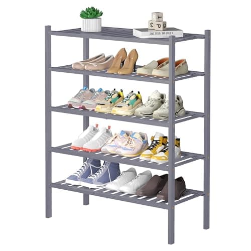 Black 3 Tier Bamboo Shoe Rack for Closet Free Standing Wood Shoe Shelf Storage Organizer for Entryway Small Space Stacka