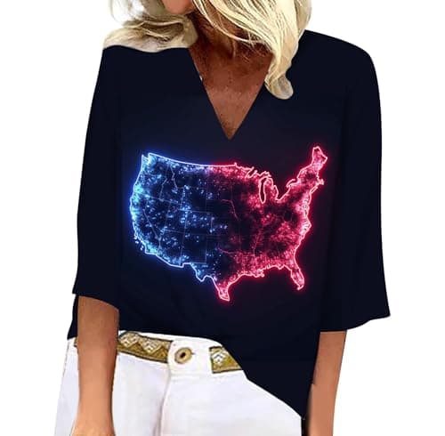 BIVENANT Women's Patriotic 3/4 Sleeve American Flag Shirt V-Neck for 4th of July Party
BIVENANT Women's Patriotic 3/4 Sl