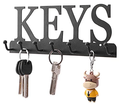 Black Metal Wall Mounted Key Holder for Entryway Decorative Organizer with 7 Hooks Office Wall Rack Hanger 10X|7 Inches
