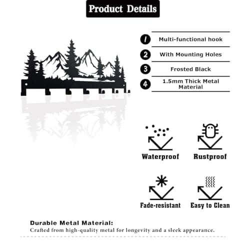 Mountain 12IN Metal Key Holder, Wall Mounted Key Hooks for Kitchen, Entryway, Hallway, Bedroom, Doorway, Key Organizer R