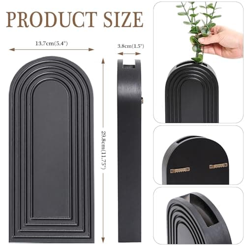 2 Pack Black Wooden Wall Vase Set for Modern Farmhouse & Boho Decor - Entryway, Hallway, Bathroom, Living Room, Dining R