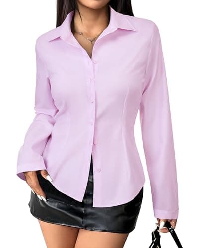 Gleeivy Women's Striped Button Down Shirts Y2k Crop Tops V Neck Collared Slim Fit Blouses Flare Sleeve Streetwear