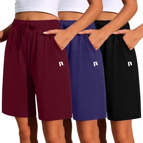 Neer 3 Pack Women's Quick Dry Drawstring High Waisted Bermuda Shorts with Pockets for Sports