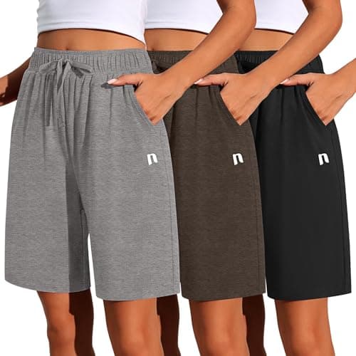 Neer 3 Pack Women's Quick Dry Drawstring High Waisted Bermuda Shorts with Pockets for Sports