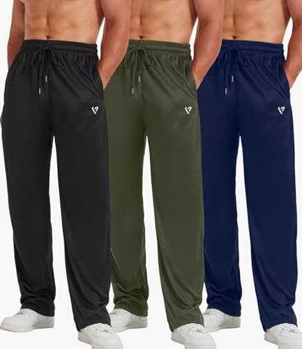 Lomsoe 5 Pack Men's Sweatpants Open Bottom Joggers with Zip Pockets for Men Lively Loose Fit Mesh Athletic Pants for Run