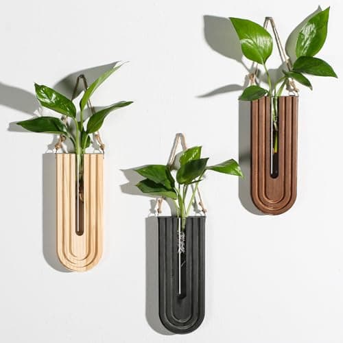 2 Pack Black Wooden Wall Vase Set for Modern Farmhouse & Boho Decor - Entryway, Hallway, Bathroom, Living Room, Dining R