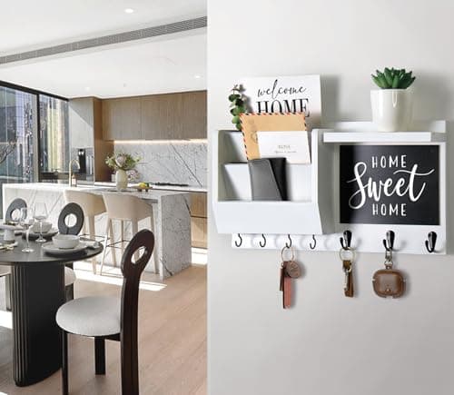 Wall Mount Key Holder Organizer - Decorative Hanging Rack with Hooks for Home Entry Living Room Storage