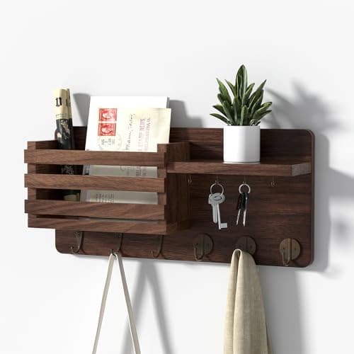 Wall Mount Mail Holder with 10 Key Hooks for Farmhouse Decor
| Modern Key Rack with Floating Shelf for Hallway Storage