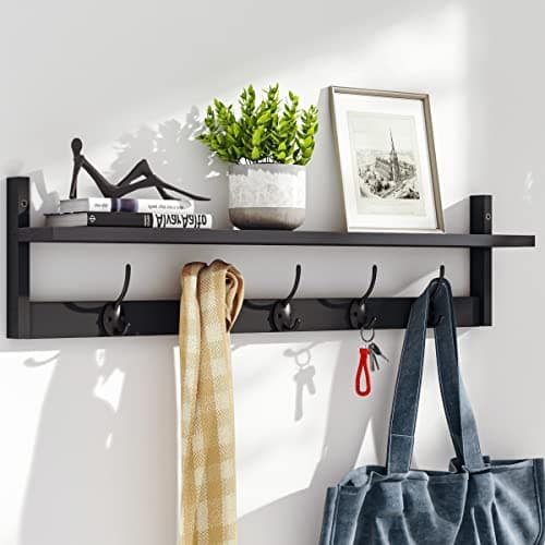 BAMEOS Black Wall-Mounted Shelf with Hooks for Bathroom and Living Room
| BAMEOS 28.9 Inch Black Entryway Hanging Shelf