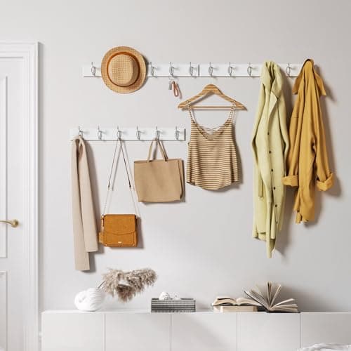 White Coat Rack Wall Mount 2 Pack for Jackets and Bags  
Wall-Mounted Coat Rack 2 Pack White with 6 Metal Hooks for Hats
