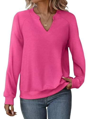EADINVE Women Casual Long Sleeve V Neck Sweatshirts Cute Loose Fit Lightweight Pullover Tops for Comfortable Everyday We