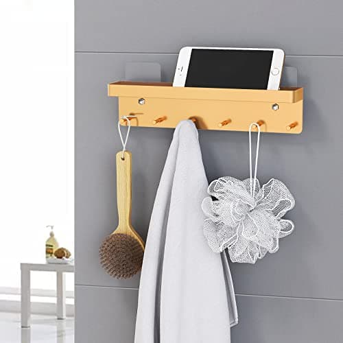 MKO Mail Organizer Key Holder for Wall, Gold, 6 Key Hooks Wall Mount Adhesive Tray Hallway Organizer