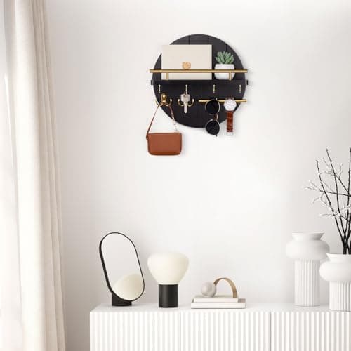Nekon Black&Gold Rustic Mail Organizer with Shelf and Hooks for Hall Kitchen Entryway